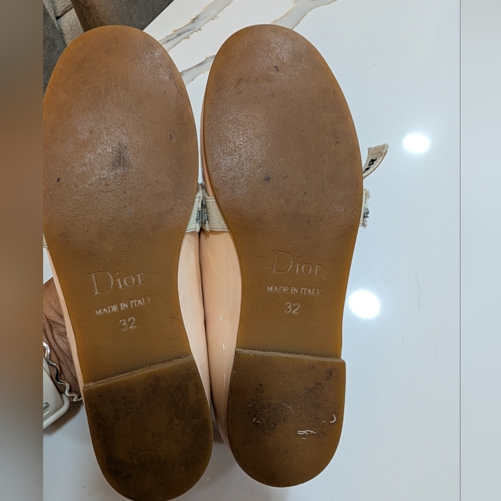 Dior Girls Pink Patent Flats with Logo Ribbon Sz 13 - Picture 5 of 6